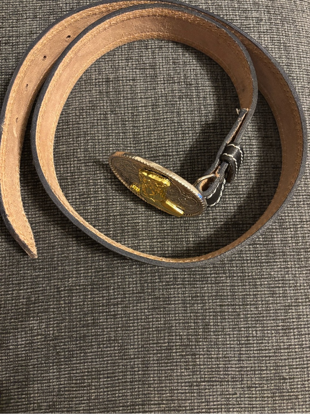 Men's Brown Leather Belt with Gold Oval Buckle
